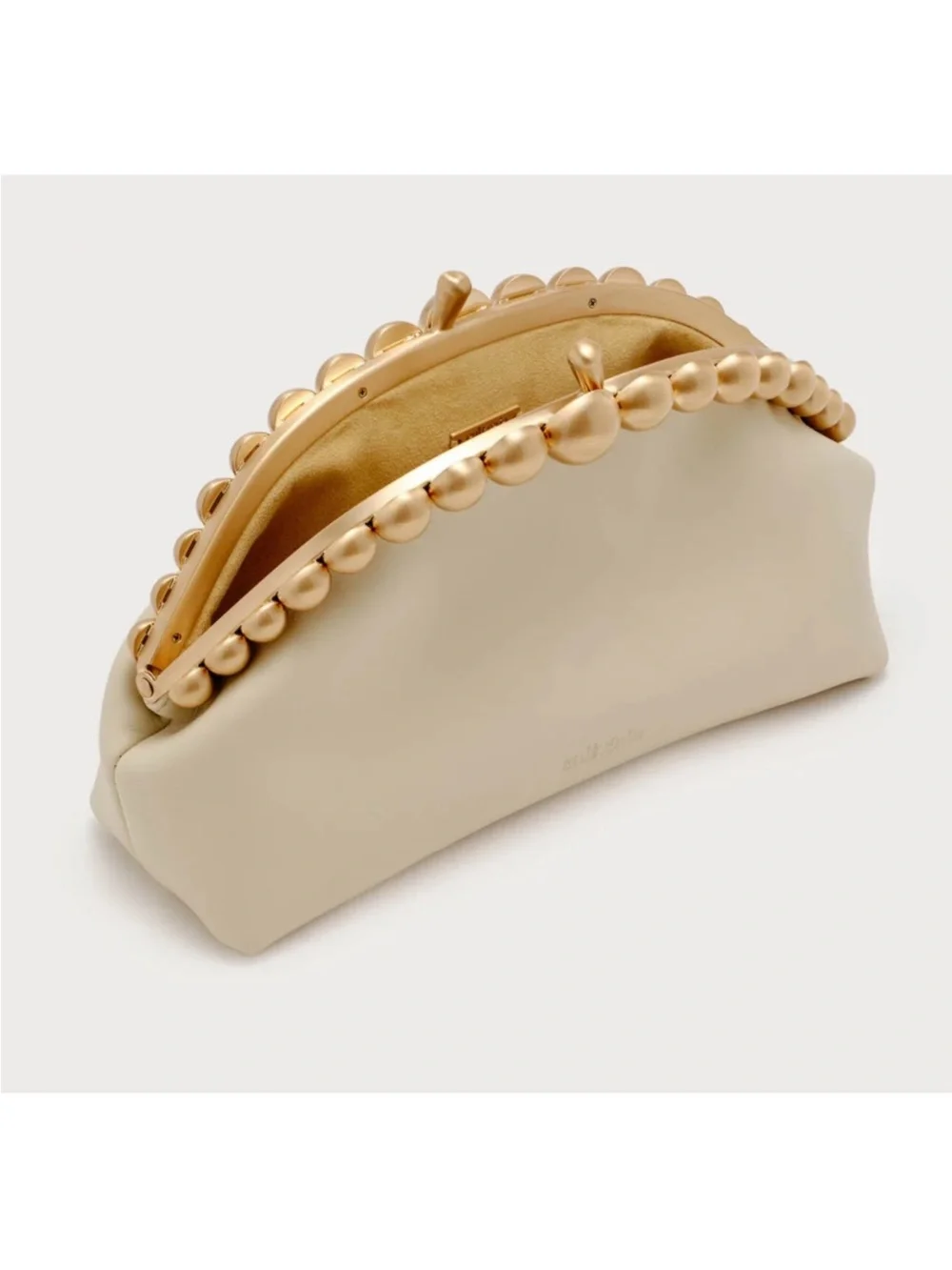CULT GAIA Una Gold Pearl Detail Leather Sand Dollar Clutch - Picture 2 of 11